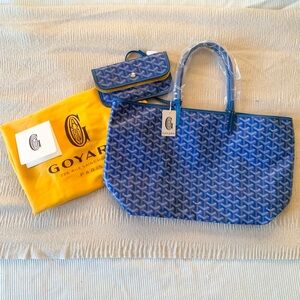 Blue Goyardine Canvas and Chevroches Calfskin Saint Louis PM Tote, 2024